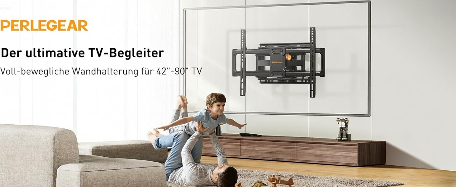 Кріплення для телевізора Perlegear PGLF8: 42-90 дюймів, до 68 кг, подвійні шарніри, регулювання, нівелювання, VESA 600x400 мм