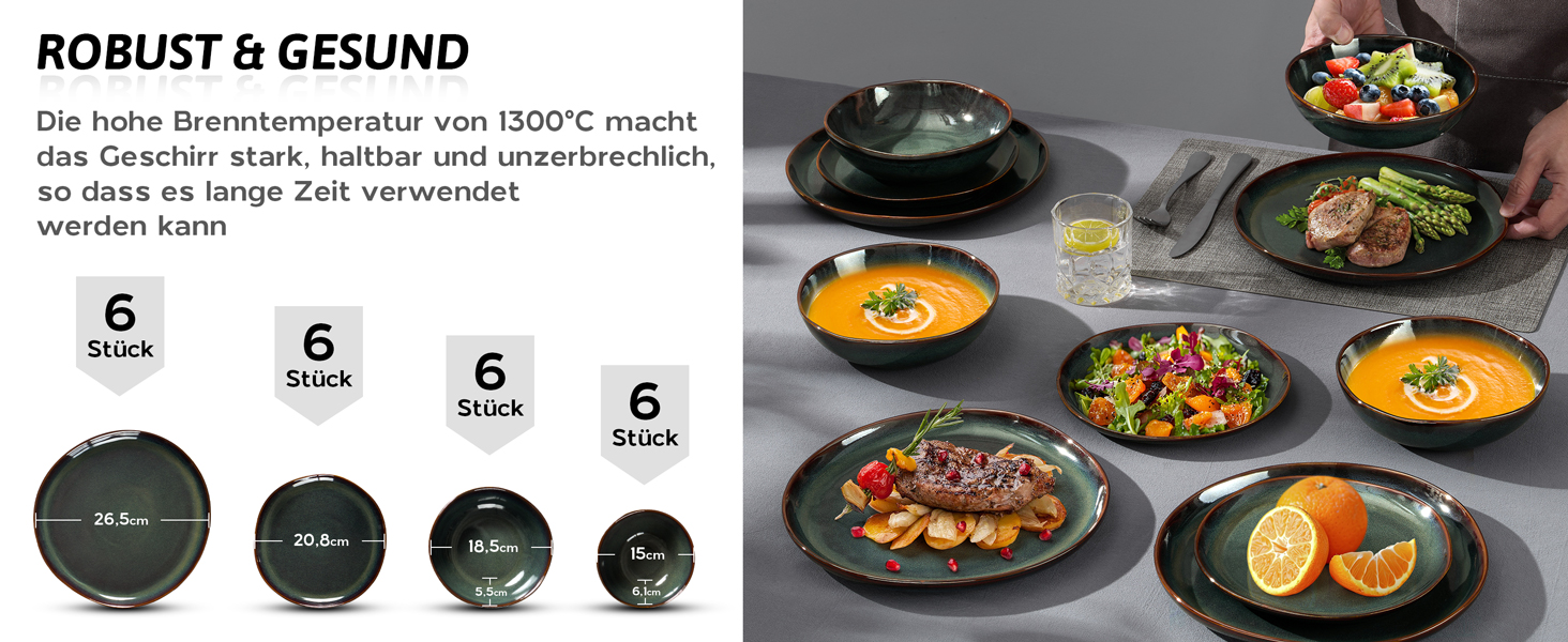 Сервіз Joyfair на 6 осіб, 24 предмети, кераміка, реактивний Tundra Green