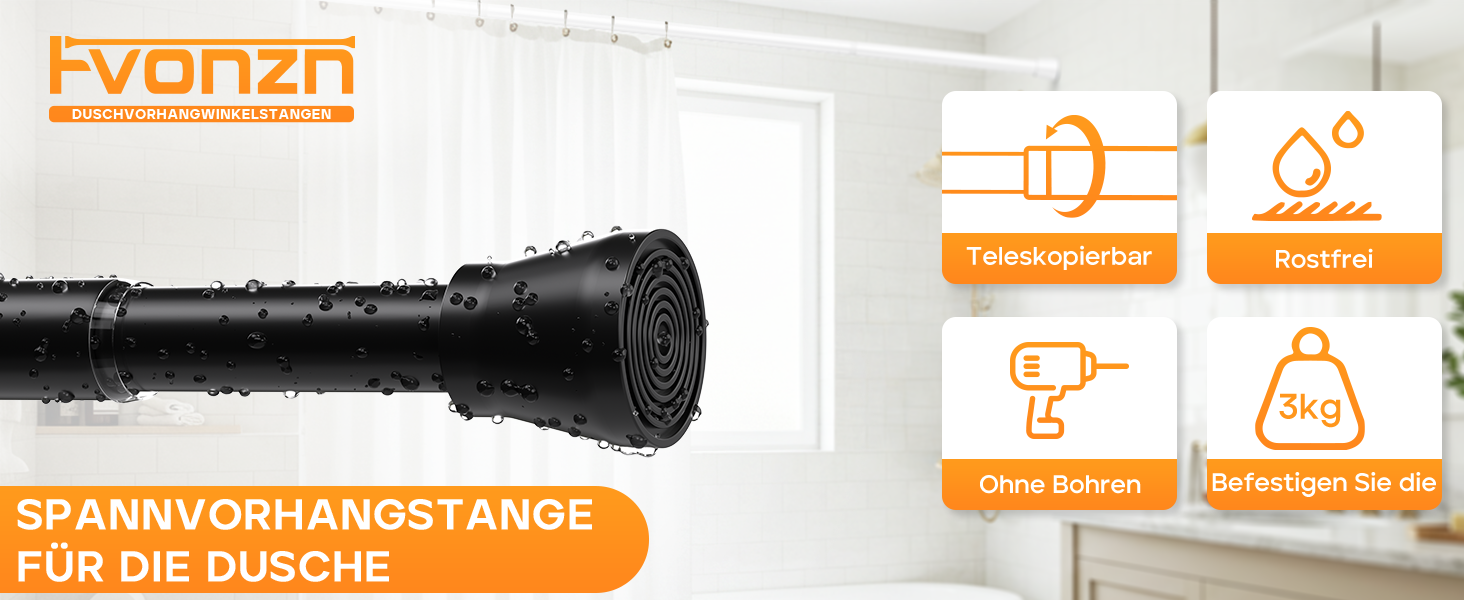 Тelescopic штанга для карнизів без свердління 120-200 см - для штор, душових перегородок, вікон, ванної кімнати (1 шт., чорний)