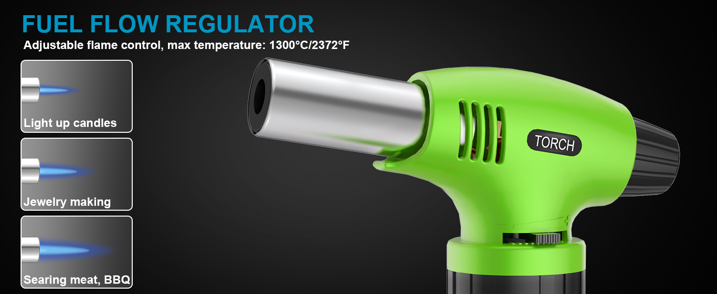 Кулінарний пальник для Крем-брюле, міні-пальник з регулюванням полум'я та захисним замком для десертів та BBQ, зелено-чорний (газ не входить)