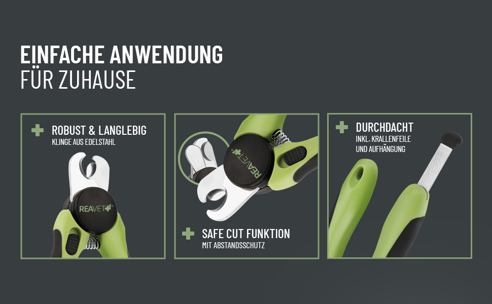 Ножиці ReaVET для обрізання кігтів собак та котів - з пилочкою та упором | Нержавіюча сталь | Інструмент для догляду за кігтями