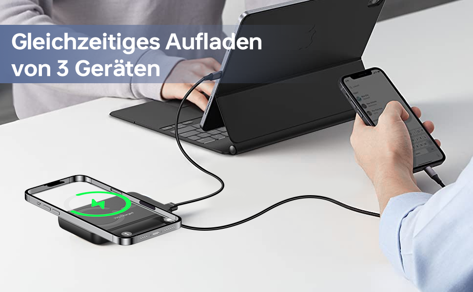 Powerbank MagSafe 12000mAh з LED-дисплеєм, 22.5W PD, USB-A вихід, Type-C вхід/вихід, чорний