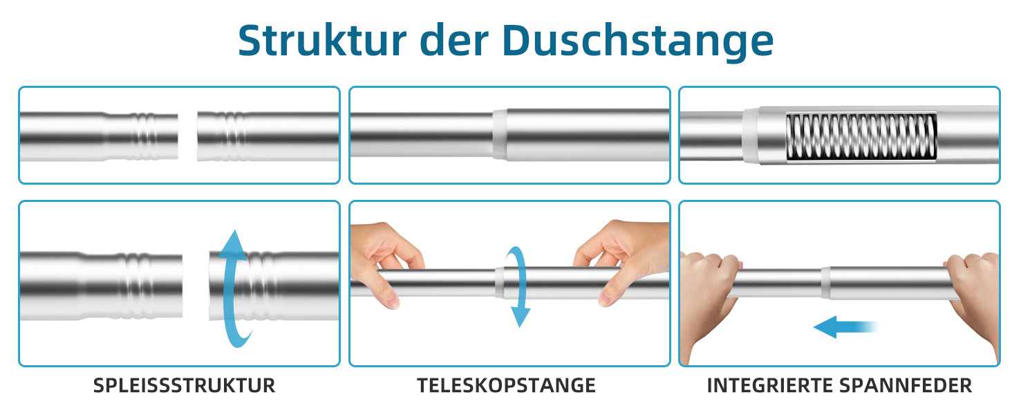 Штанга для душу без свердління з нержавіючої сталі, телескопічна, регульована, 70-195 см, для ванної кімнати, вікна, шафи, срібна