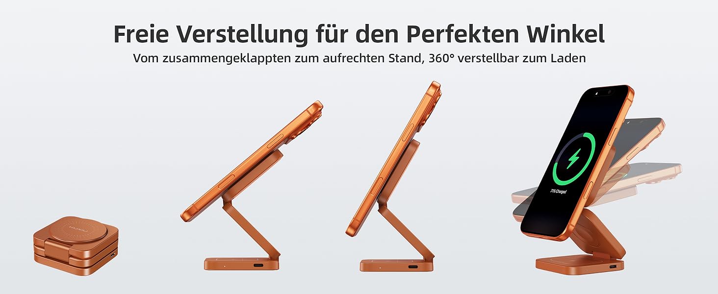 Зарядний пристрій KU XIU X55 Turbo Qi2.2 25W Magsafe 3-в-1: для Apple Watch, iPhone 17-12 та AirPods, помаранчевий