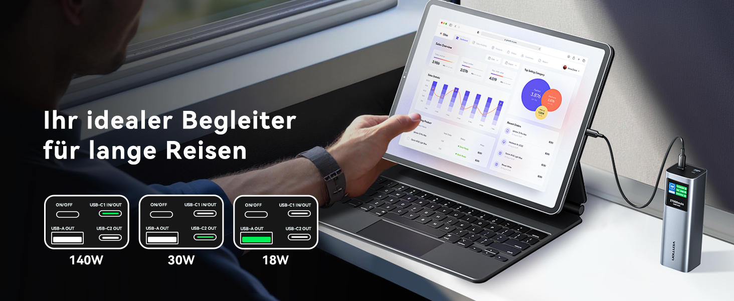 Power Bank VENTION 27000 mAh 140W з PD3.1: зарядка для ноутбуків, iPhone, iPad, Galaxy | FKE-EU