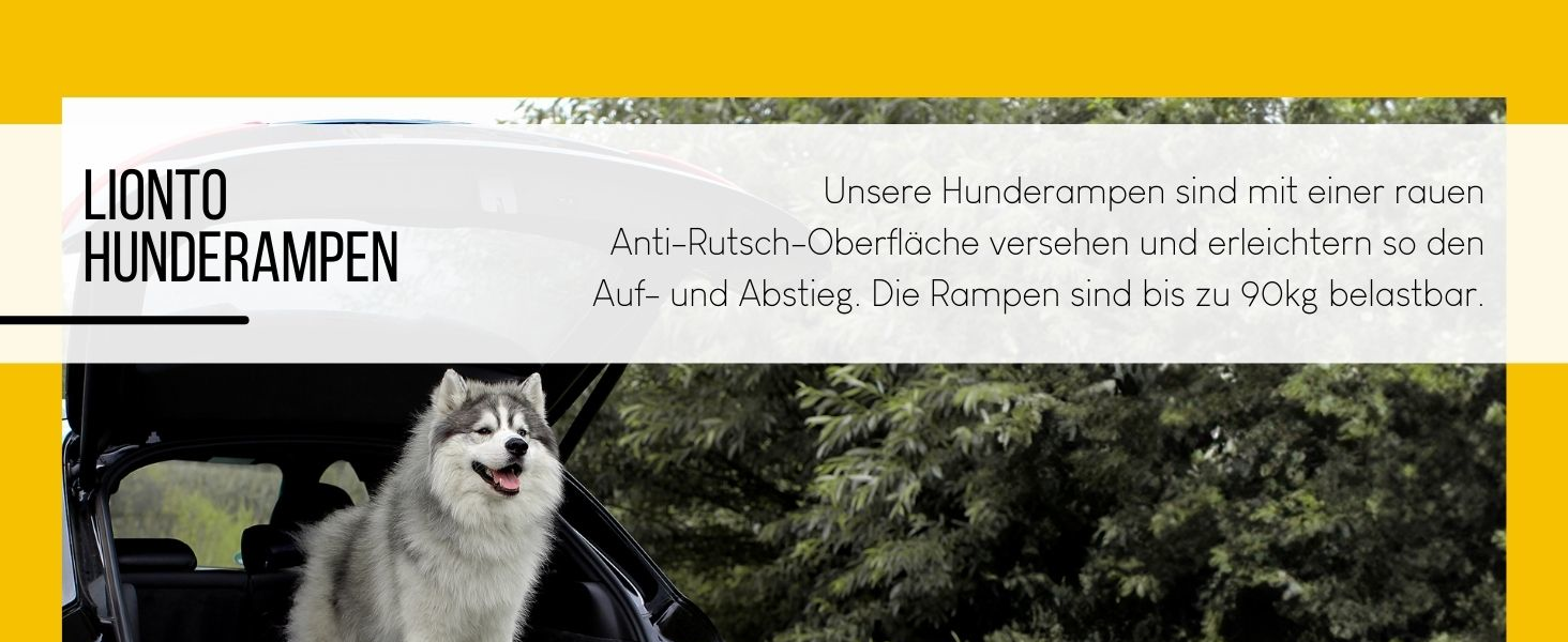 Рампа для собак Lionto до 90 кг, чорна, 156x40 см - навантажувальні бортики багажника, з антиковзким покриттям, для здоров'я суглобів