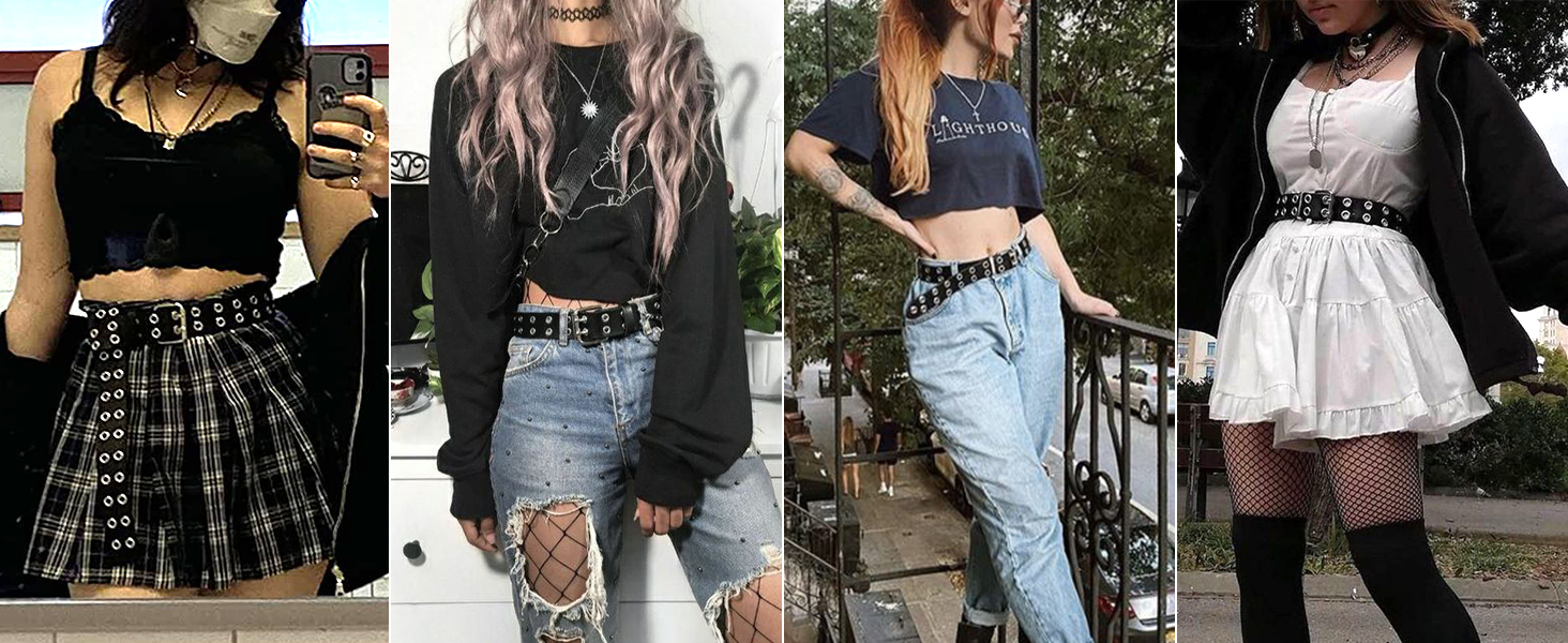 Ремень JasGood Punk унісекс, подвійні отвори, стиль косплей, хіп-хоп, рок, готика, чорно-білий, 105 см