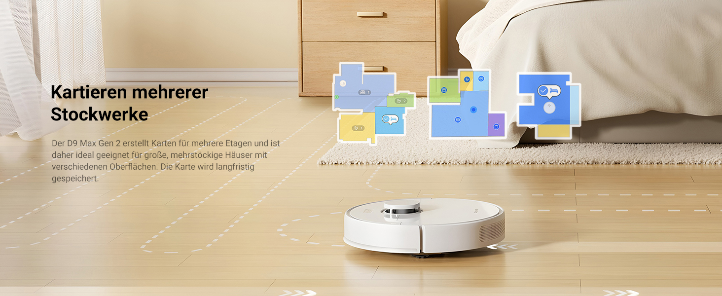 Робот-пилосос Dreame D9 Max Gen2 з функцією миття, 4000Pa, LDS-навігація, 150 хв роботи, карти для різних поверхонь, ідеальний для килимів, твердих підлог та шерсті тварин, керування через додаток