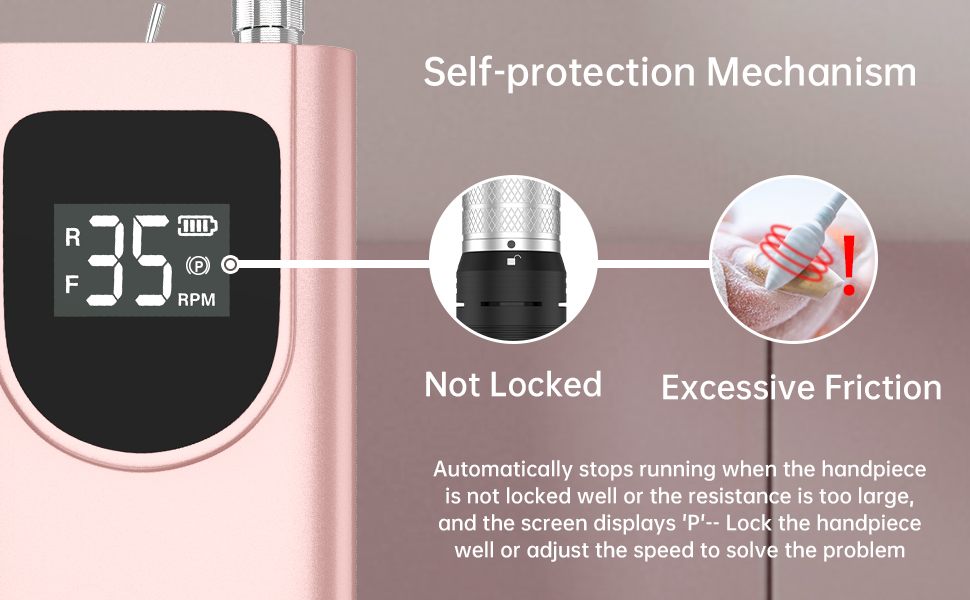 Електрична шліфувальна машинка для нігтів Kredioo з LED-дисплеєм, 35000 об/хв, для гелю та акрилу, 6 насадок, для професійного та домашнього використання, Champagner Gold