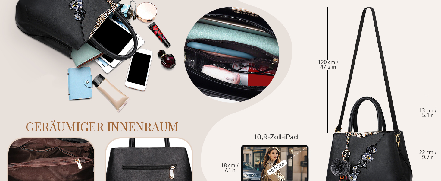 Сумка жіноча DIRRONA велика – сумка через плече та шопер з квітковою вишивкою та помпонами, ідеальна для роботи, відпочинку, подорожей, офісу, вечірок та весіль, колір сірий