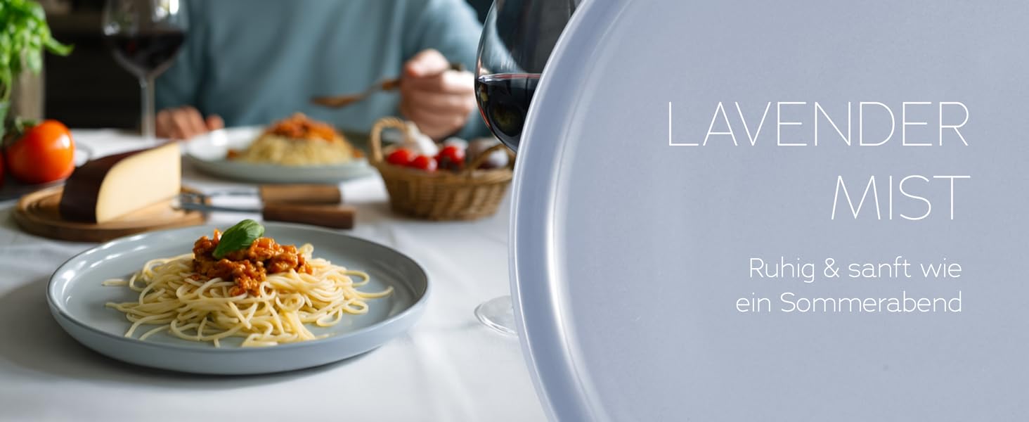 Набір посуду Feinsteinzeug на 6 осіб, 18 частин: міцний та стійкий до подряпин, бежевий глянцевий | Тарілки, тарілки для десерту та миски для 6 осіб - Magnetiks (Лавандова Мгла | 18 частин)