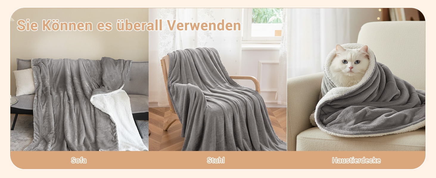 Плед Sherpa для дивана: теплий, м'який, 130x150 см (сірий)