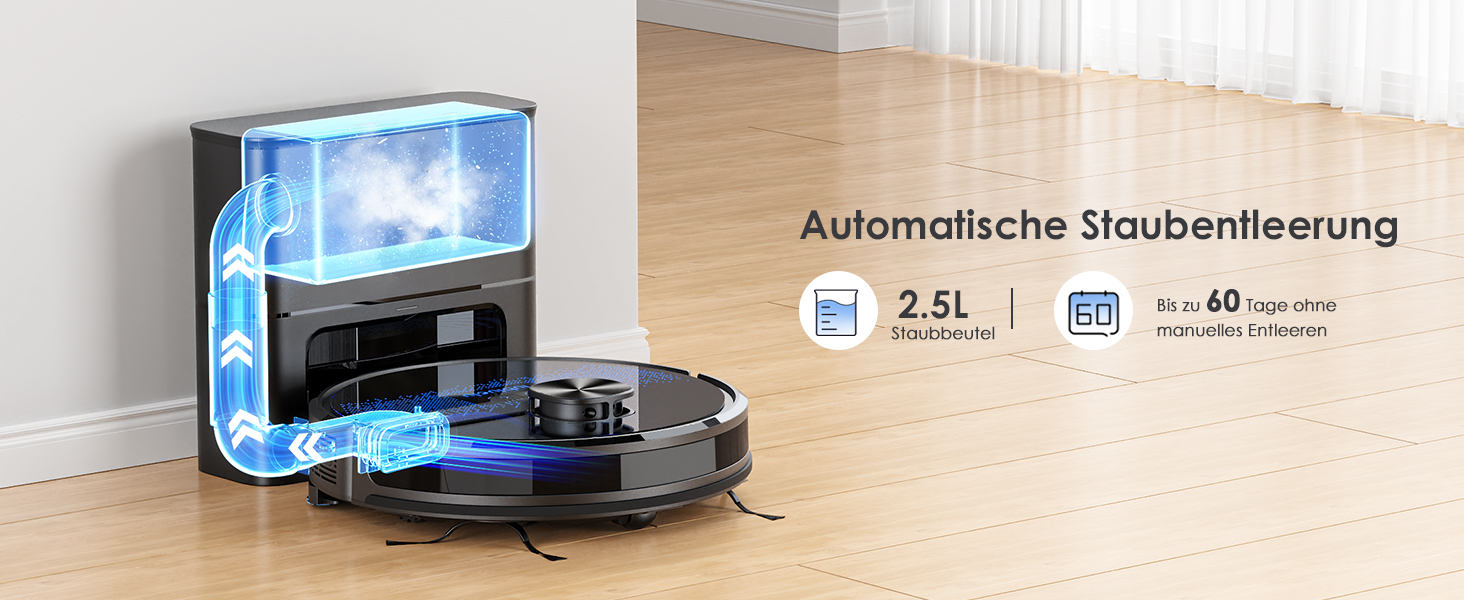 Робот-пилосос Lubluelu 3-в-1 з док-станцією, 4500Pa, функція вологого прибирання, лазерна навігація, керування через додаток, для тварин, килимів, твердих підлог (чорний, блакитний)