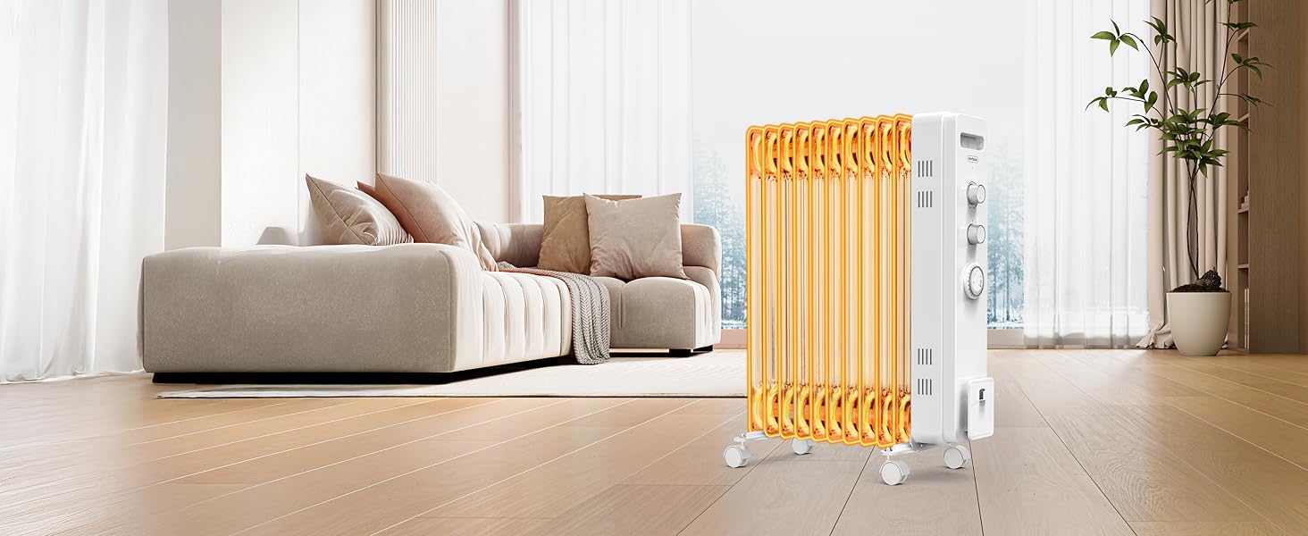 Масляний радіатор VonHaus 2.5 кВт з термостатом, 11 ребер, білий - для дому та офісу