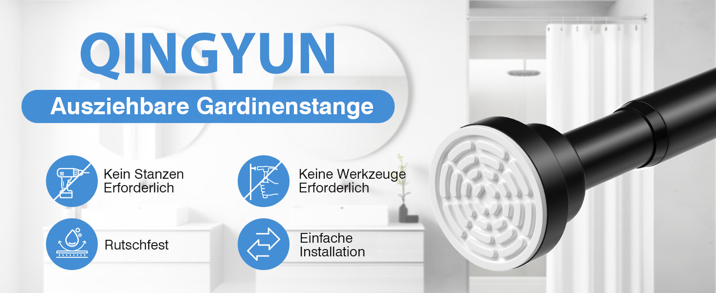 Телескопічна штанга для карнизи/душової завіси, чорна, 79-195 см. Кріплення без свердління. Телескопічна штанга для карнизи/душової завіси.