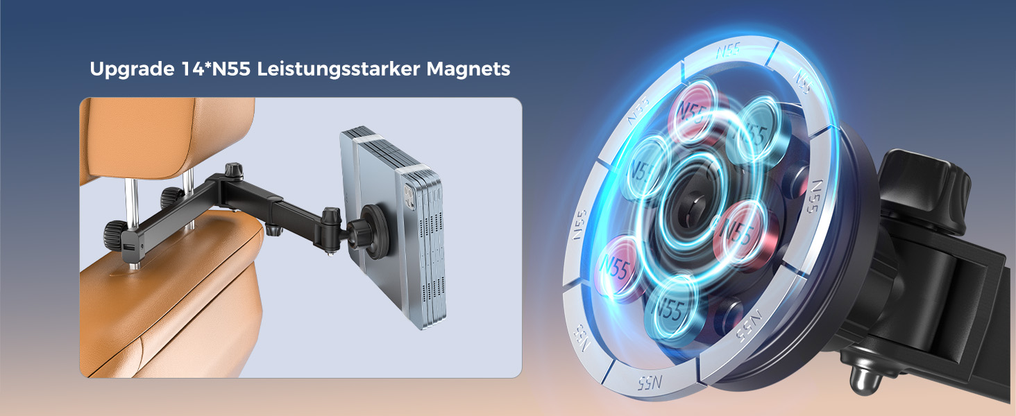 Автотримач для планшета OHLPRO: магнітний, регульований (48см), універсальний для iPad, смартфонів, Switch. З металевими кільцями