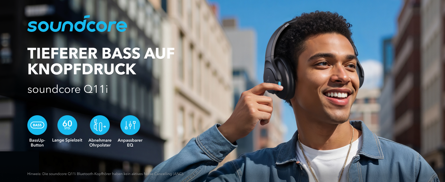 Soundcore Q11i Бездротові навушники-маніжки Anker з глибокими басами, 60 годин відтворення, Hi-Res Audio, знімні амбушури, Multipoint-з'єднання, чорний