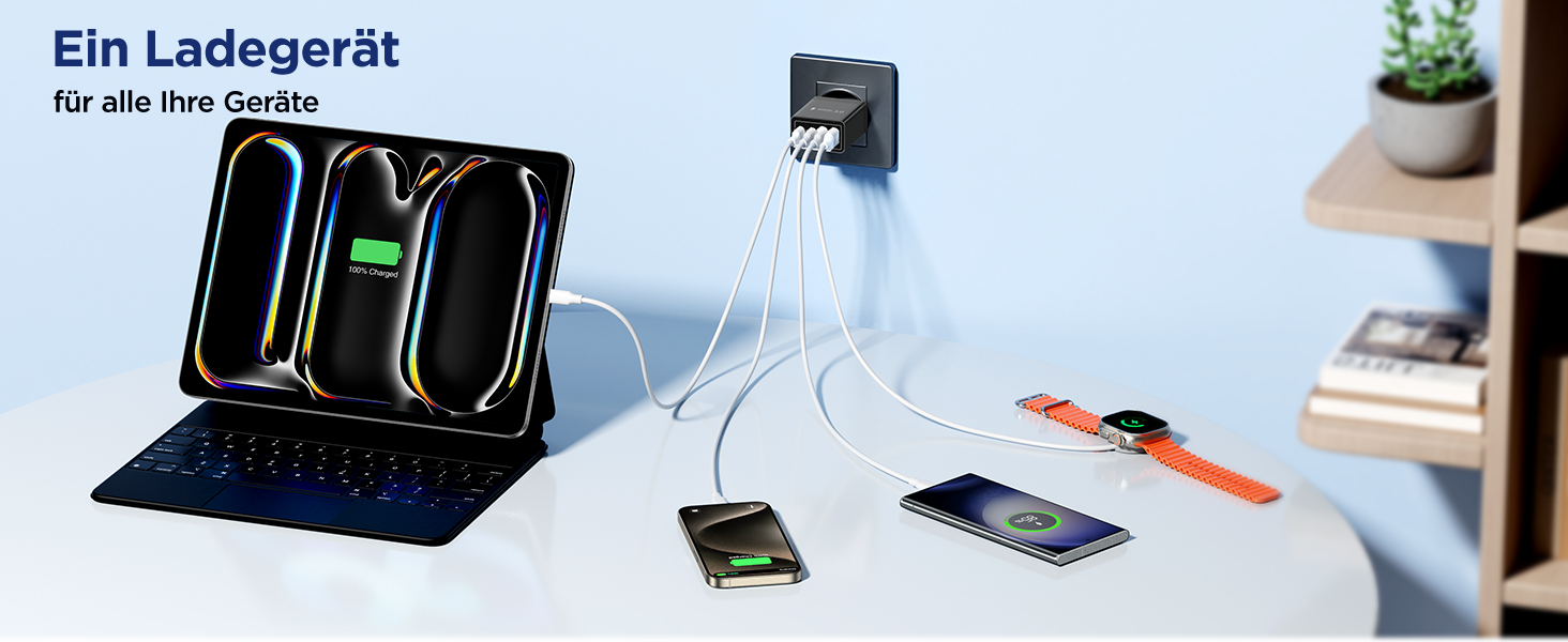 Мережевий адаптер Aioneus 40W з 4 портами USB-C та USB-A (1 шт, чорний)