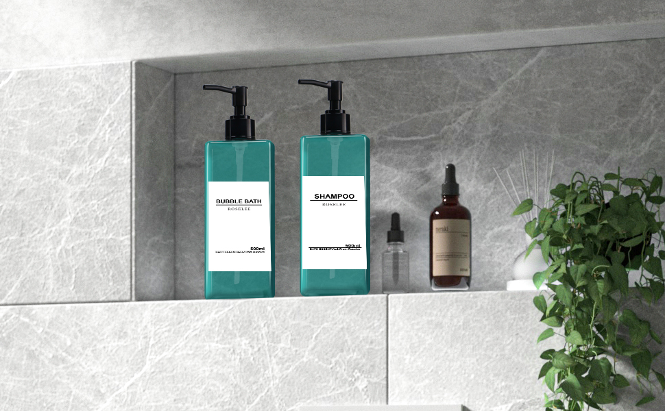 Набір дозаторів для мила Roselee (4 шт.), зелені, 500 мл. Дозатори для душу, шампуню, кухні, ванної кімнати. Матеріал: пластик.