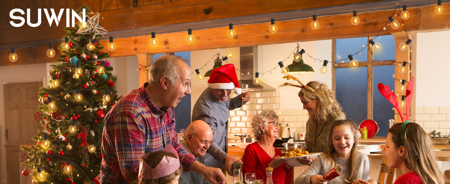 Ланцюжок гірлянд з лампочками 30м, 50+2 LED, IP45, тепле світло для саду, тераси, святкування