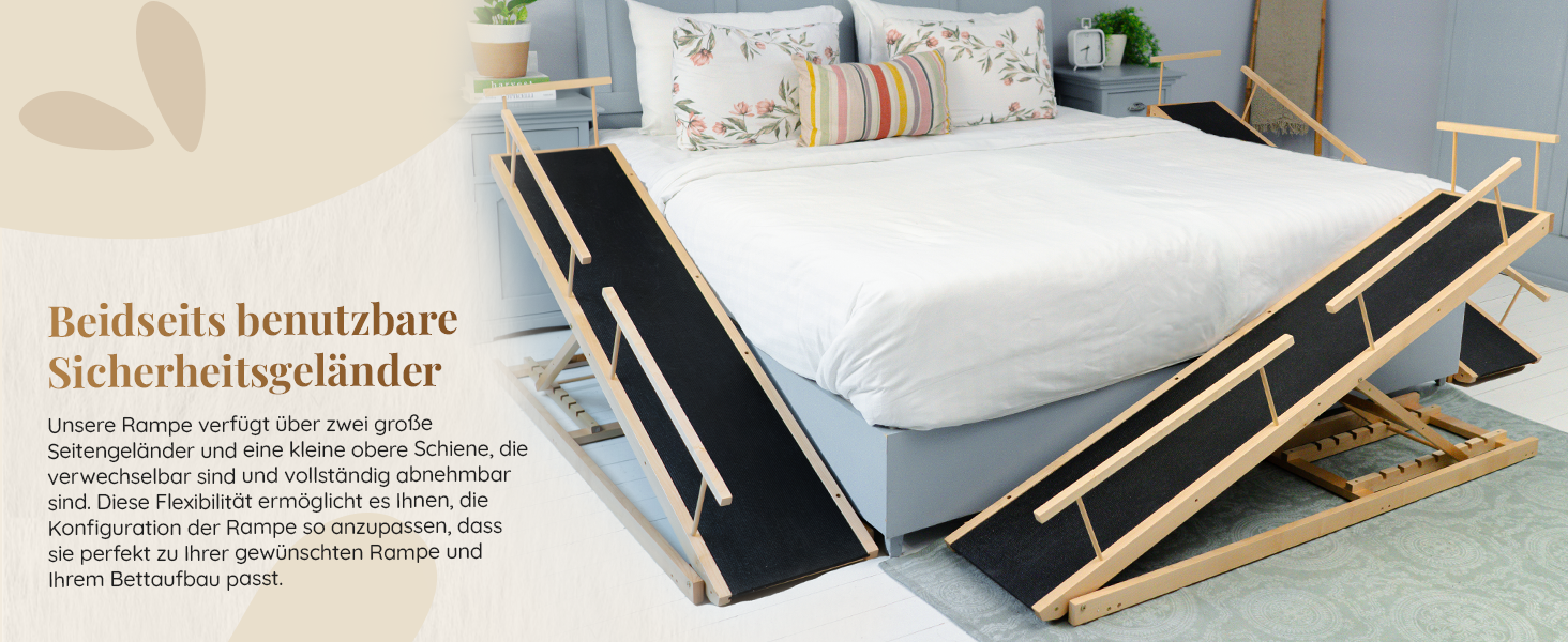 Сходинки для собак PRIORPET з берези з поручнями - регульована висота до 94.5 см - складаються - антиковзаюча поверхня - для маленьких собак до 23 кг - натуральне дерево