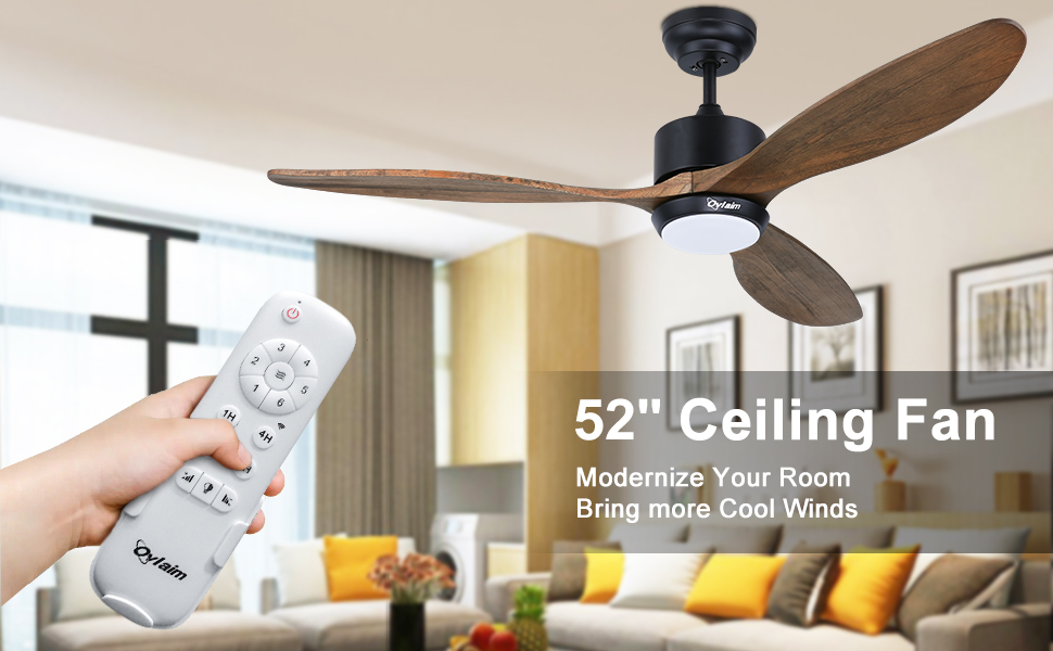 Стеляний вентилятор Ovlaim з підсвічуванням, пультом керування, DC мотор, 3 лопаті, 132 см, для вітальні/спальні, натуральний колір/срібло