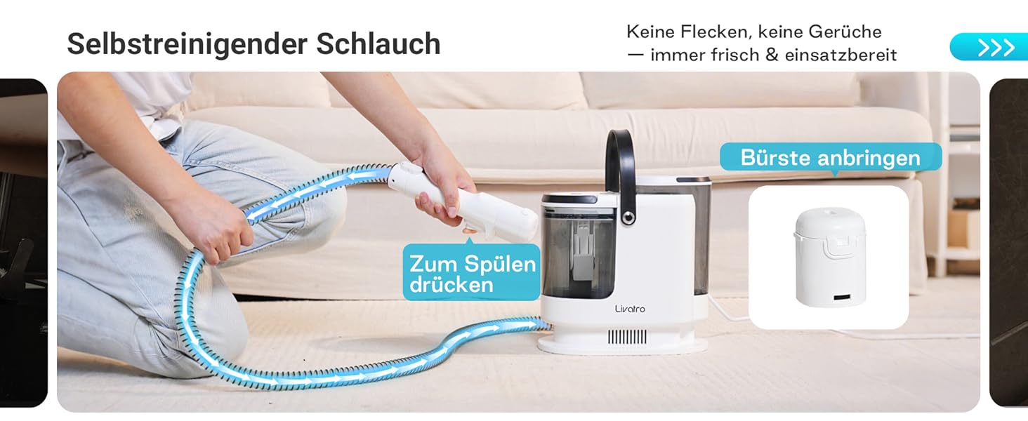 Апарат для чищення м'яких меблів та килимів: волого-пилосос 15 kPa, бак 1.6 л, компактний пароочисник, самоочищення, для дому та авто