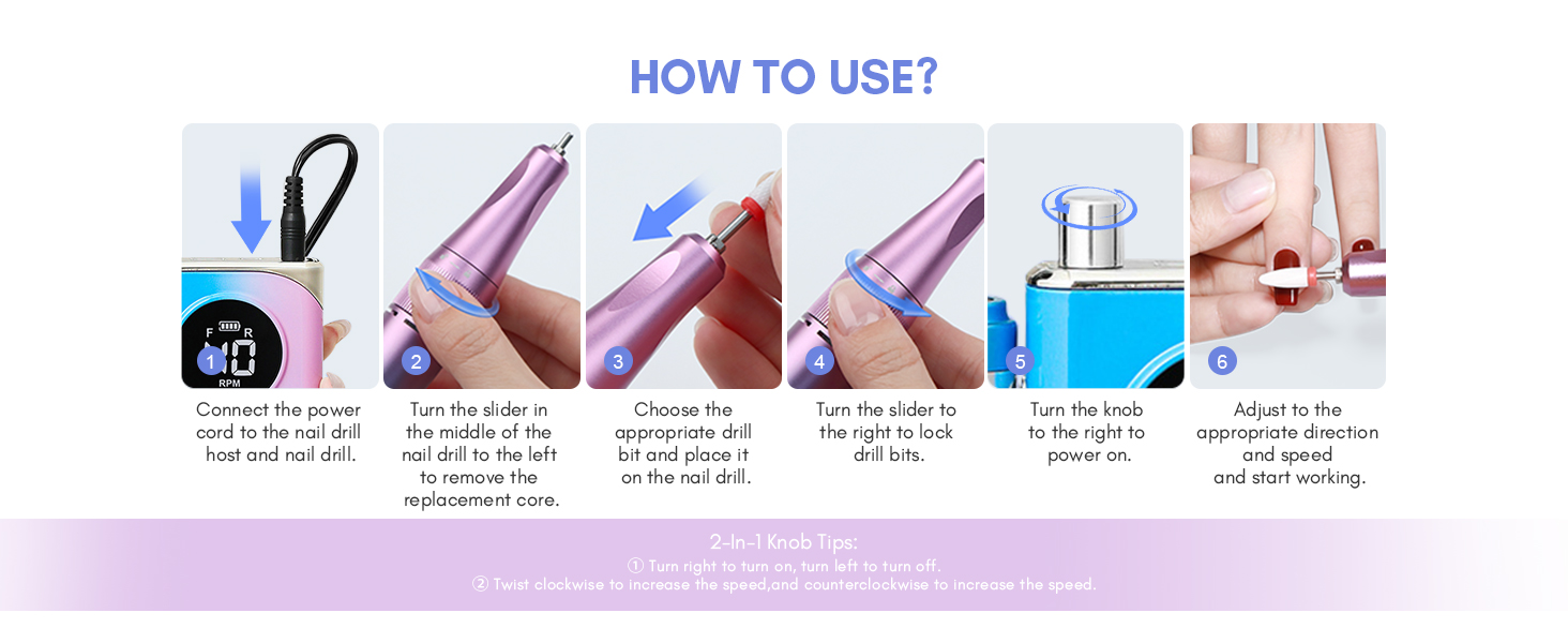 Електричний апарат для манікюру та педикюру Saviland 12 в 1, 40000 обертів/хв, USB, з набором фрез, блакитно-фіолетовий градієнт