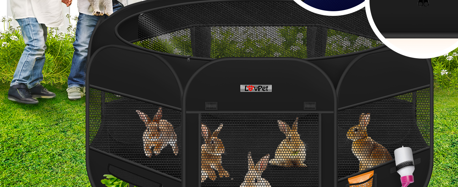 LOVPET® Foldable Pet Playpen with Bowl & Fleece Blanket - Indoor/Outdoor Dog & Cat Enclosure - Pop-Up Oxford Fabric
