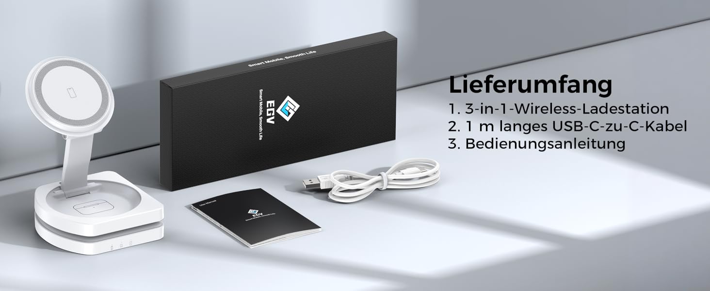 Бездротова зарядка Induktive для iPhone (MagSafe) 3-в-1: Apple Watch, AirPods, iPhone 17 Air/16/15/14/13/12 (Білий)