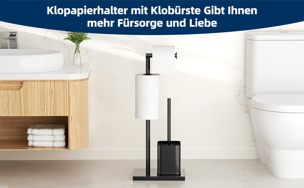 Тримач туалетного паперу з щіткою для унітазу - набір для ванної кімнати, чорний матовий