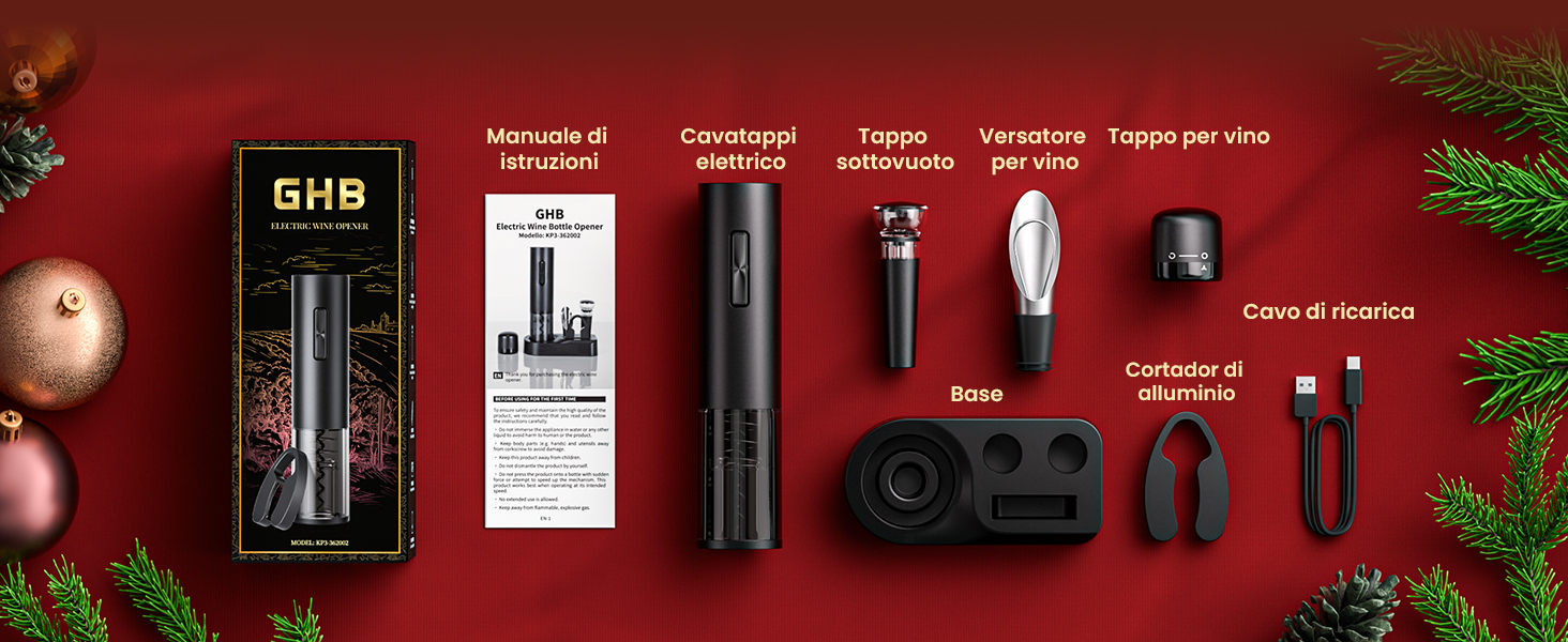 Електричний відкривачка для вина GHB 6-в-1 з USB-зарядкою, різець фольги, виливає вино та вакуумний затвор - ідеальний подарунок для поціновувачів вина (8-в-1)