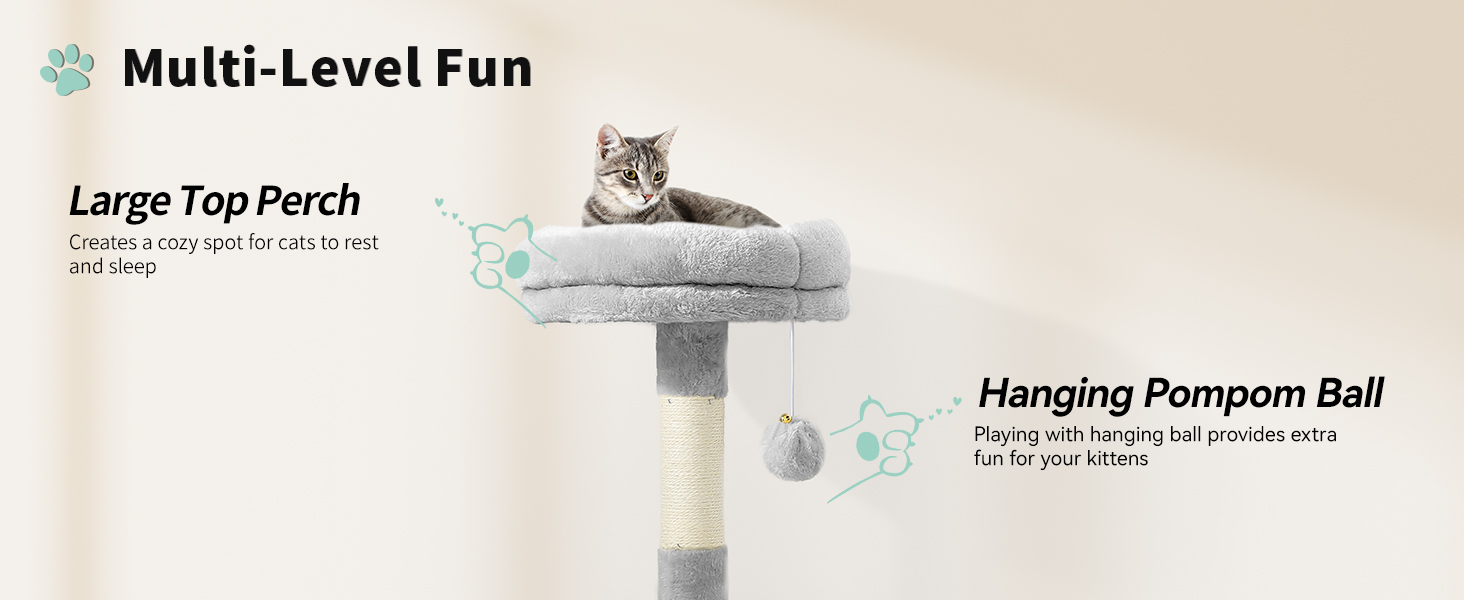 Кігтеточка YITAHOME XXL для котів, 142 см, сіра, з 8 стовпчиків сизалю, 3 платформи, 2 печери, гамак, іграшки, кігтешкребок, кріплення для лазіння