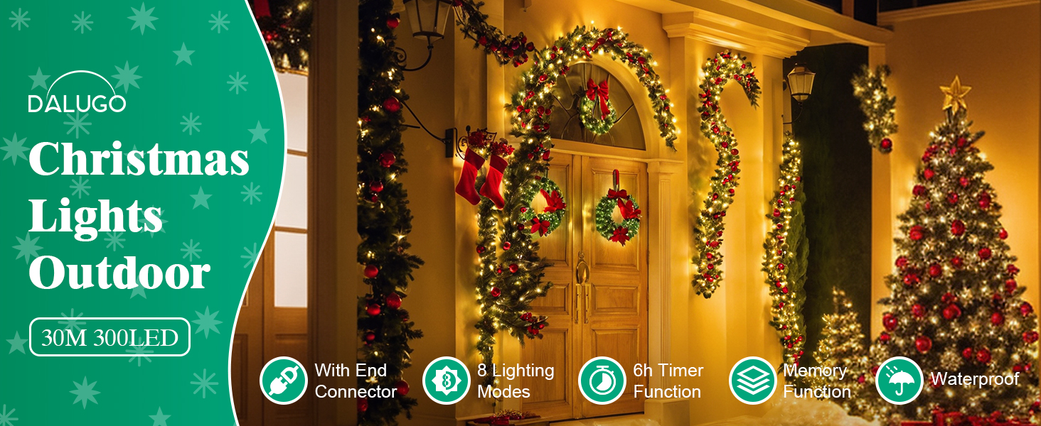 Гірлянда Halloween на 300 LED з таймером та 8 режимами освітлення, 30 метрів, тепле світло, для декорування приміщень та вулиці