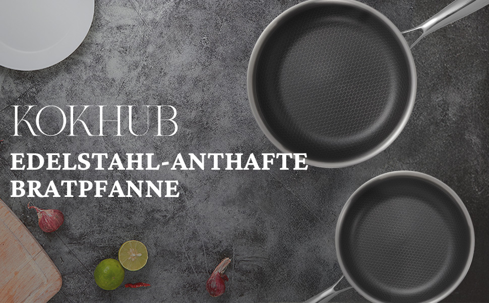 Пательня KOKHUB 28 см з кришкою, індукційна, нержавіюча сталь Tri-Ply, антипригарна, для всіх плит, жароміцна