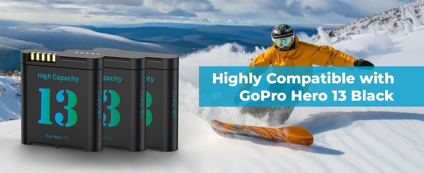 Зарядний комплект Hero 13: 3 акумулятори 2800mAh + зарядний пристрій з LED-індикатором, сумісний з Hero 13 Black