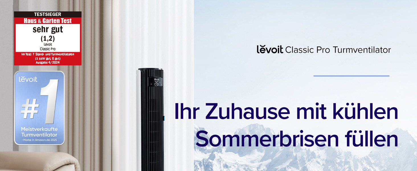 Вентилятор Tower Levoit DC Motor 106 см Перламутрово-білий: Тихий, 4 режими, 12 швидкостей, Пульт, Обертання 90°