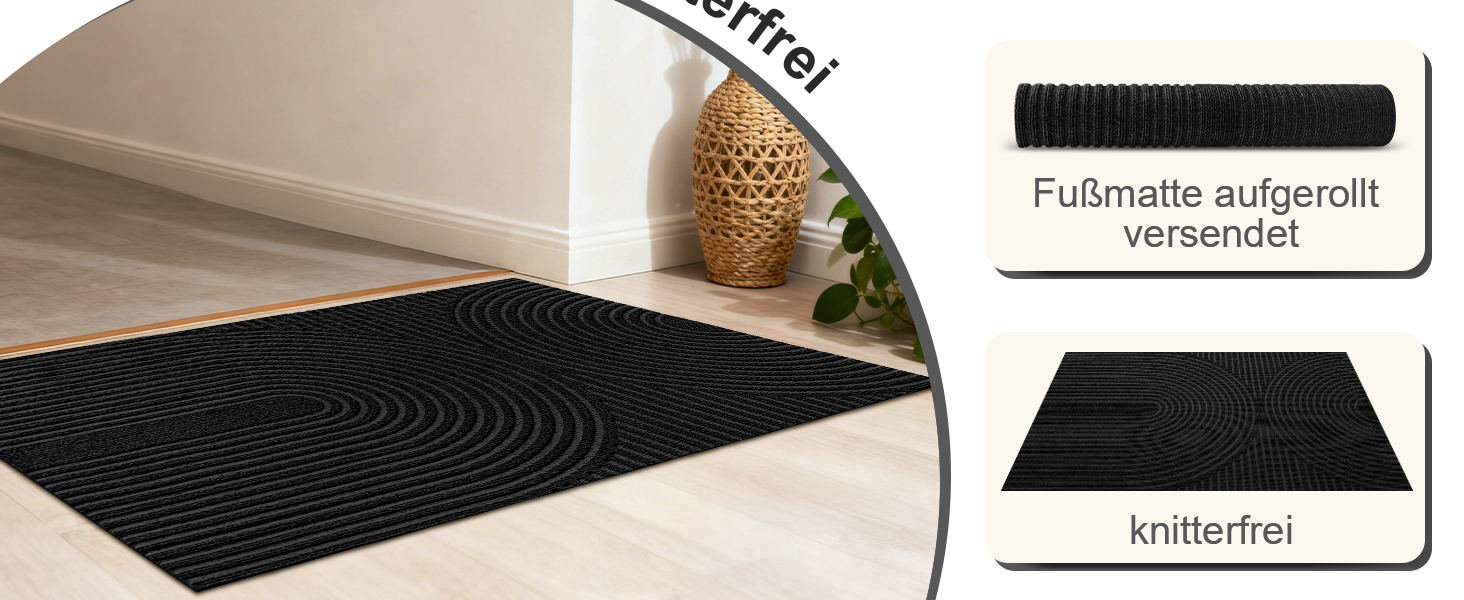 Килимок вхідний FEOMOS 60x90 см, протиковзний вологопоглинаючий килим для дому, передпокою та кухні, чорний