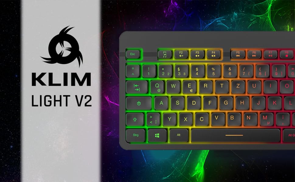 KLIM Light V2 Бездротова ігрова клавіатура QWERTZ (2023) – плоска, ергономічна, водовідштовхувана, з підсвічуванням для PC, Mac, PS4, PS5. Вбудований акумулятор.