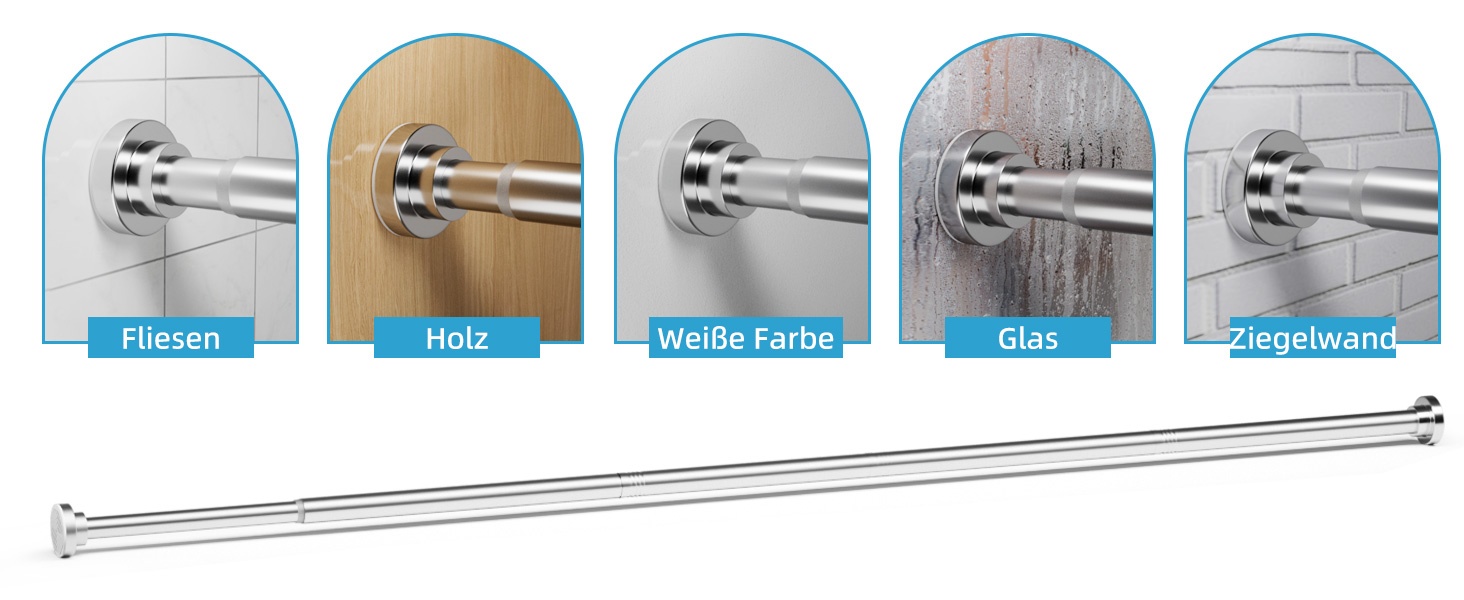 Штанга для душу без свердління з нержавіючої сталі, телескопічна, регульована, 70-195 см, для ванної кімнати, вікна, шафи, срібна
