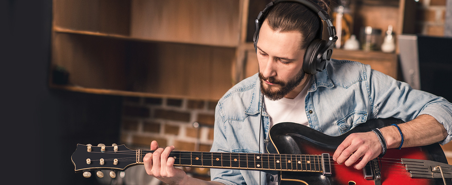 OneOdio Bluetooth навушники Over-Ear, 72 год HiFi Stereo, бездротові, з 6.35mm та 3.5mm аудіоджеком для студії, DJ, телефону, ПК, підсилювача - Чорний