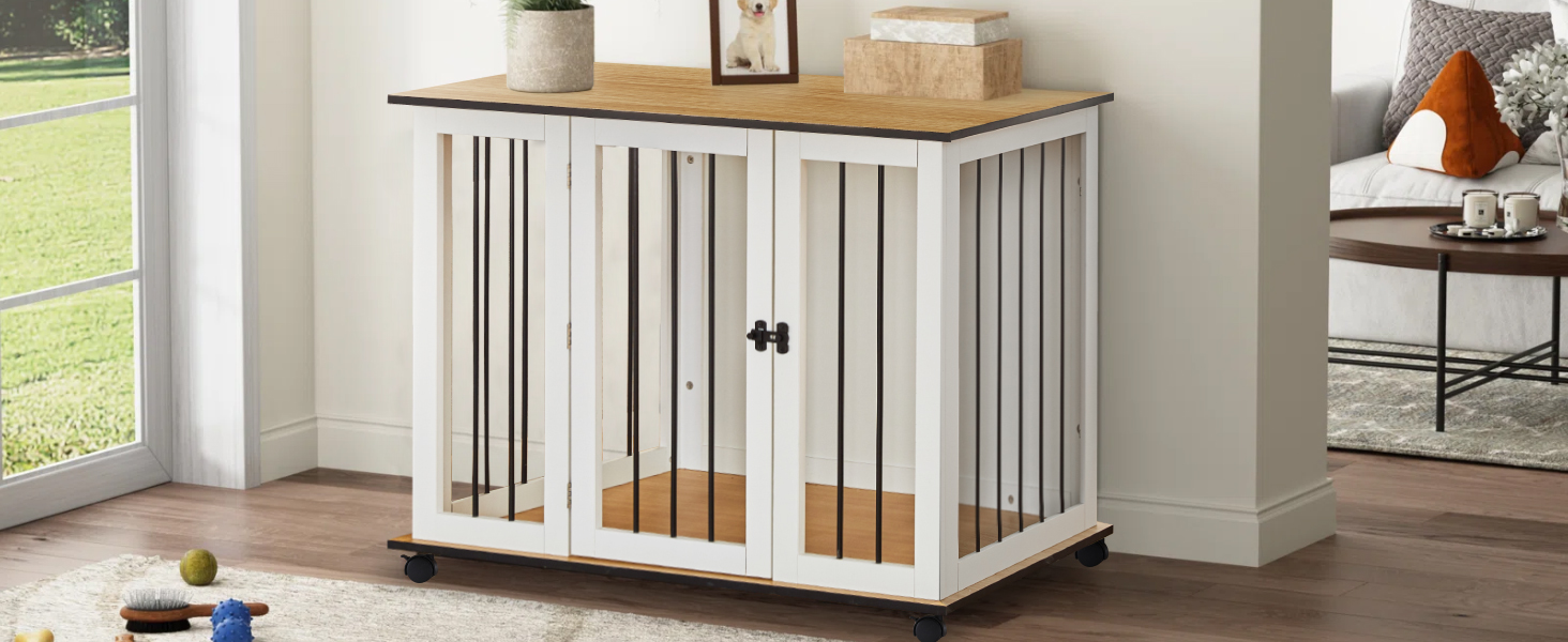 Тамбур для собак TUKAILAi, стильний будиночок для собак в інтер'єрі, клітка для собак, переноска для собак, білий та коричневий