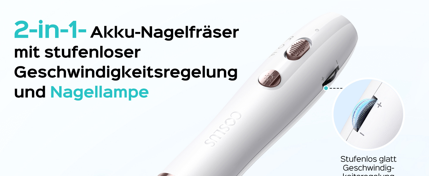 Професійний набір для манікюру та педикюру Coslus: електрична фрезер з регулюванням швидкості, світлом, металевими насадками та USB-C зарядкою