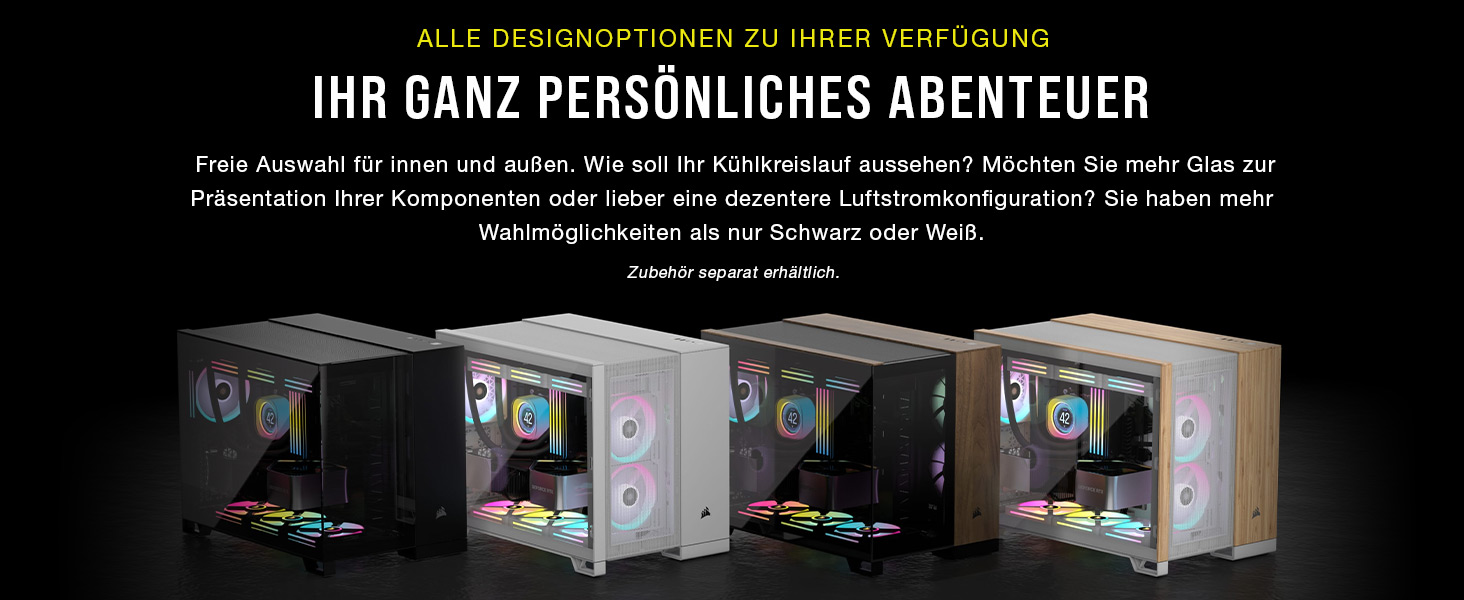 Корпус ПК CORSAIR 2500X mATX з двокамерним дизайном, чорний/горіх, сумісний з платами зворотного підключення, велика гнучкість охолодження, з загартованим склом