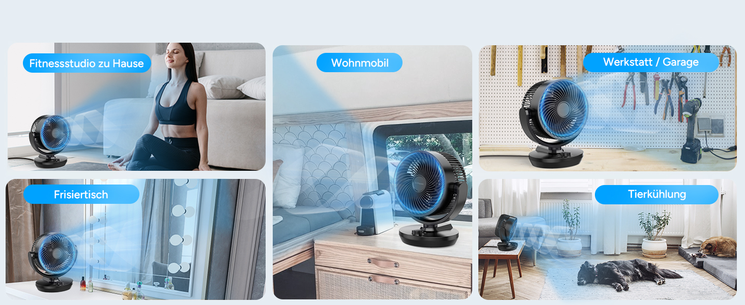 Вентилятор настільний DR.PREPARE, 25 дБ, тихий, ефективне охолодження, 3 швидкості, таймер 2-12 годин, осциляція 90°, 8 дюймів