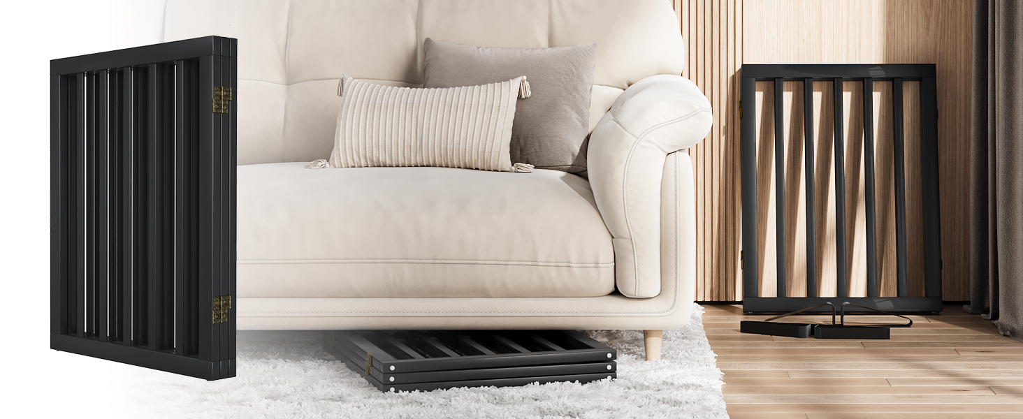 Набір з 3 частин: перегородка для собак з бамбука Semiocthome, 140 см, чорна. Перегородка для собак, для дому, для треп, розширювана, з металевими стійками, 61 см у висоту