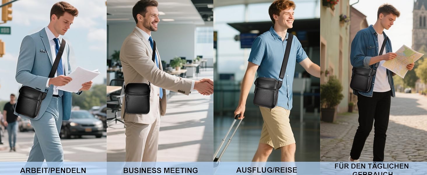 Чоловіча сумка через плече Leathario з натуральної шкіри, велика місткість, чорна