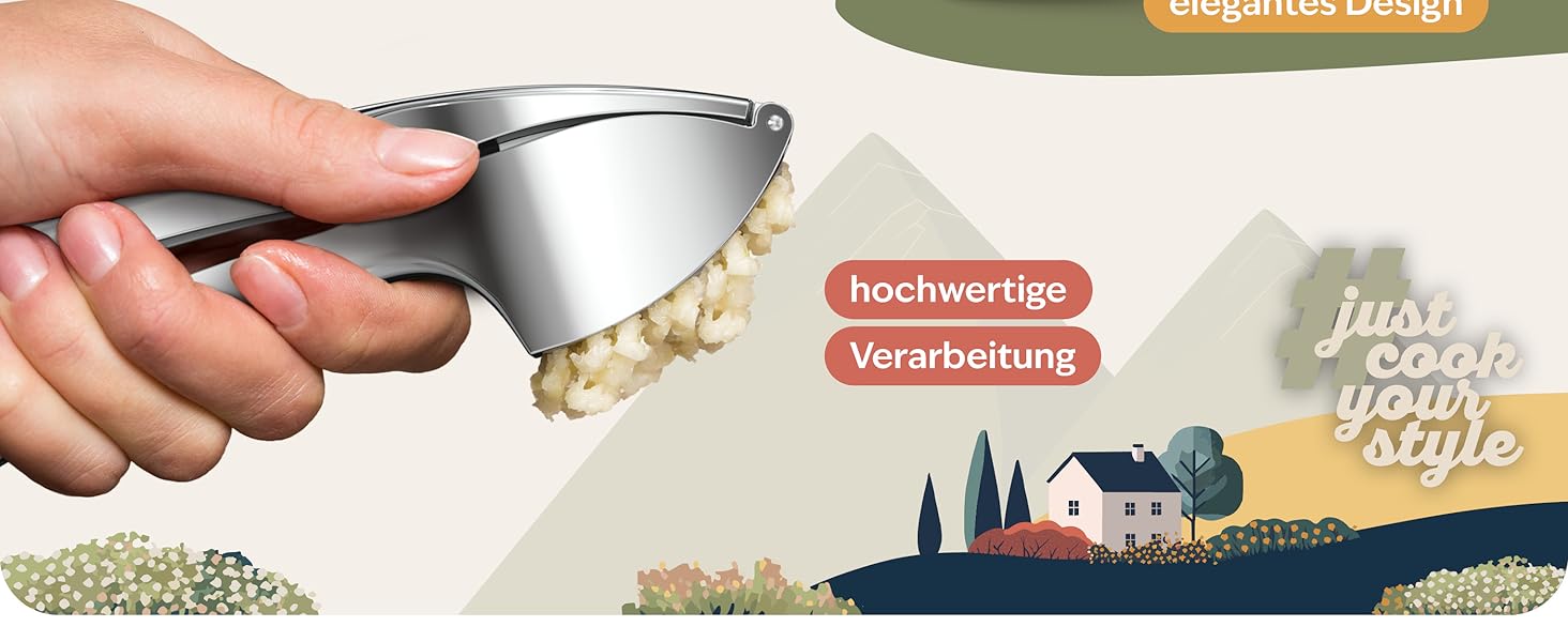 Преміум-прес для часнику Kjøk - з цинкової сплави, хром, професійний, для посудомийної машини, стильний, подарунок на День Матері, срібний