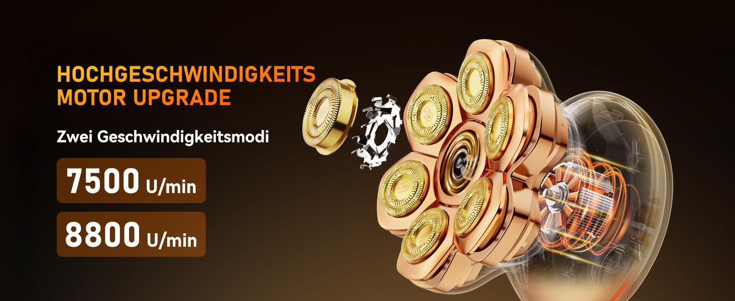 Професійний електричний стайлер для гоління голови 7D PRO Glatzen Rasierer для чоловіків. Водонепроникний (IPX6), з плаваючою головкою, акумулятор 1400mAh, швидкість 8800RPM, золота головка, USB-C, 0 мм