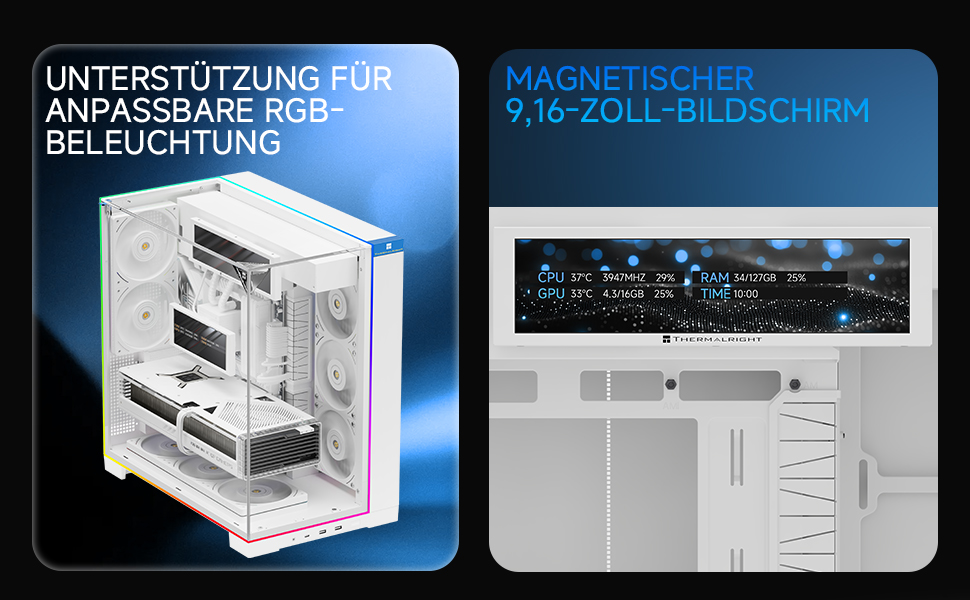 Ігровий корпус Thermalright A70 VISION White ATX з LCD-дисплеєм 9.16'', панорамною підсвіткою та підтримкою 8 вентиляторів